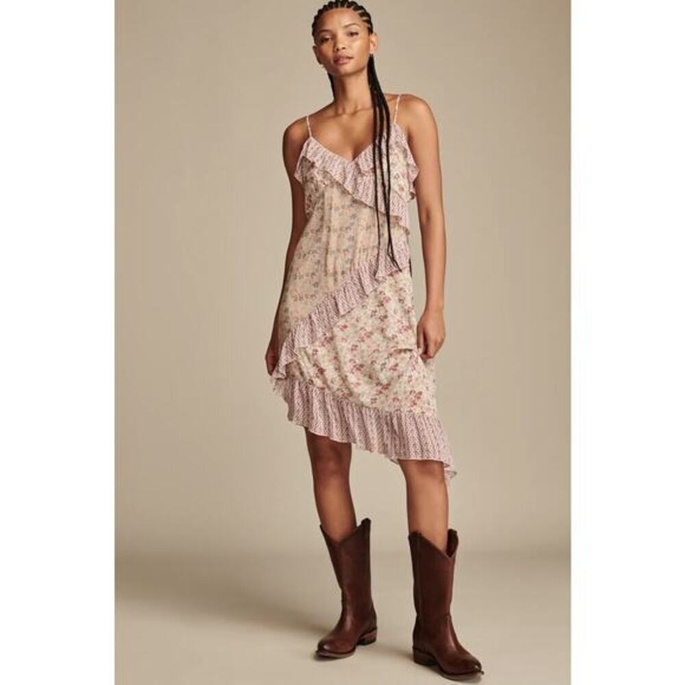 .nwt Lucky Brand Print Mix Ruffle Midi Dress Floral Fairy Coastal Cowgirl Small - Picture 1 of 8